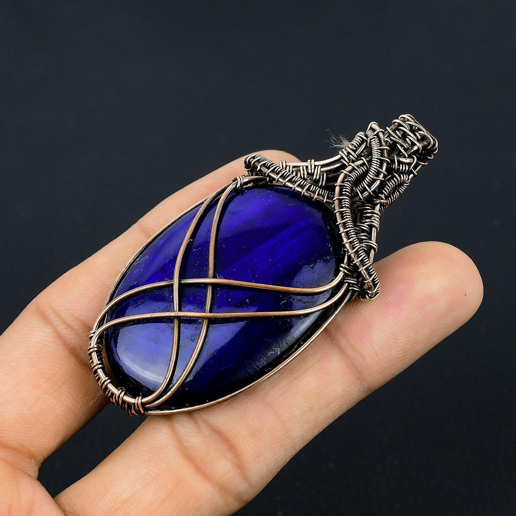 Blue Flash Labradorite Handmade Pendant, Natural Gemstone Jewelry, 999 Copper Wire Wrapped Pendant Jewelry, For Gift