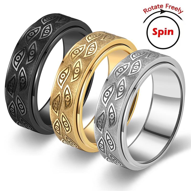 Unisex Carved Eyes Vintage Punk Stainless Steel Ring - Rock Culture Accessory Finger  for Men And Women Party Wear