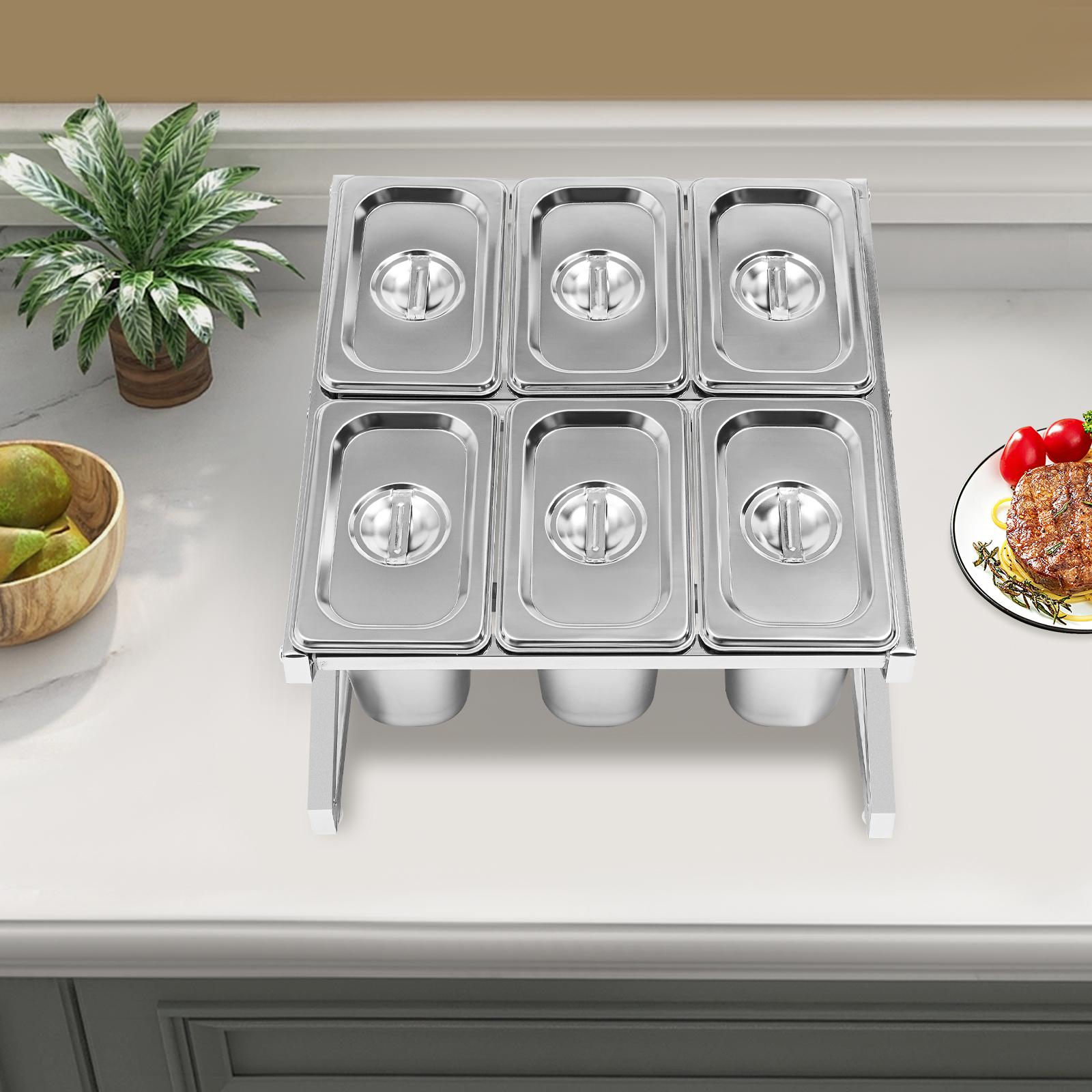 

6/10 Pans Stainless Steel Spice Rack,Silver Triangle Inclined Expandable Spice Rack Set Countertop for Restaurants,Buffets