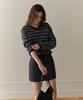 Poyueoaijeuonli If Stripe V-Neck Knit (Navy)