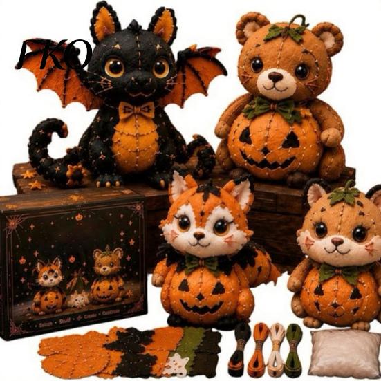Kit Artigianato Patchwork Animali Amici di Halloween, Fai da Te Cucito Realizza 4 Kit Personaggi Adorabili, per Principianti Regalo Fatto a Mano Decorazione Festiva