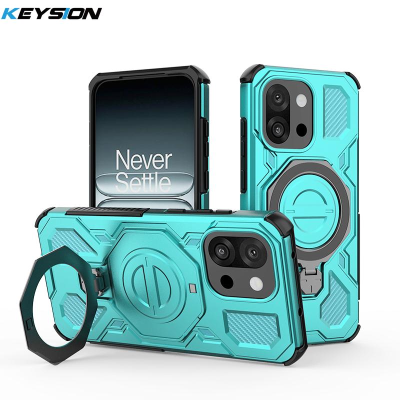 KEYSION Shockproof Magnetic Case for OnePlus 13S 5G Silicone+PC Upright Live Metal Ring Stand Phone Back Cover for OnePlus 1+13T