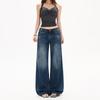 Spring Summer Vintage Dark Blue Low Waist Straight Micro Flare Denim Pants For Women Casual Pants Oversize Denim Trousers