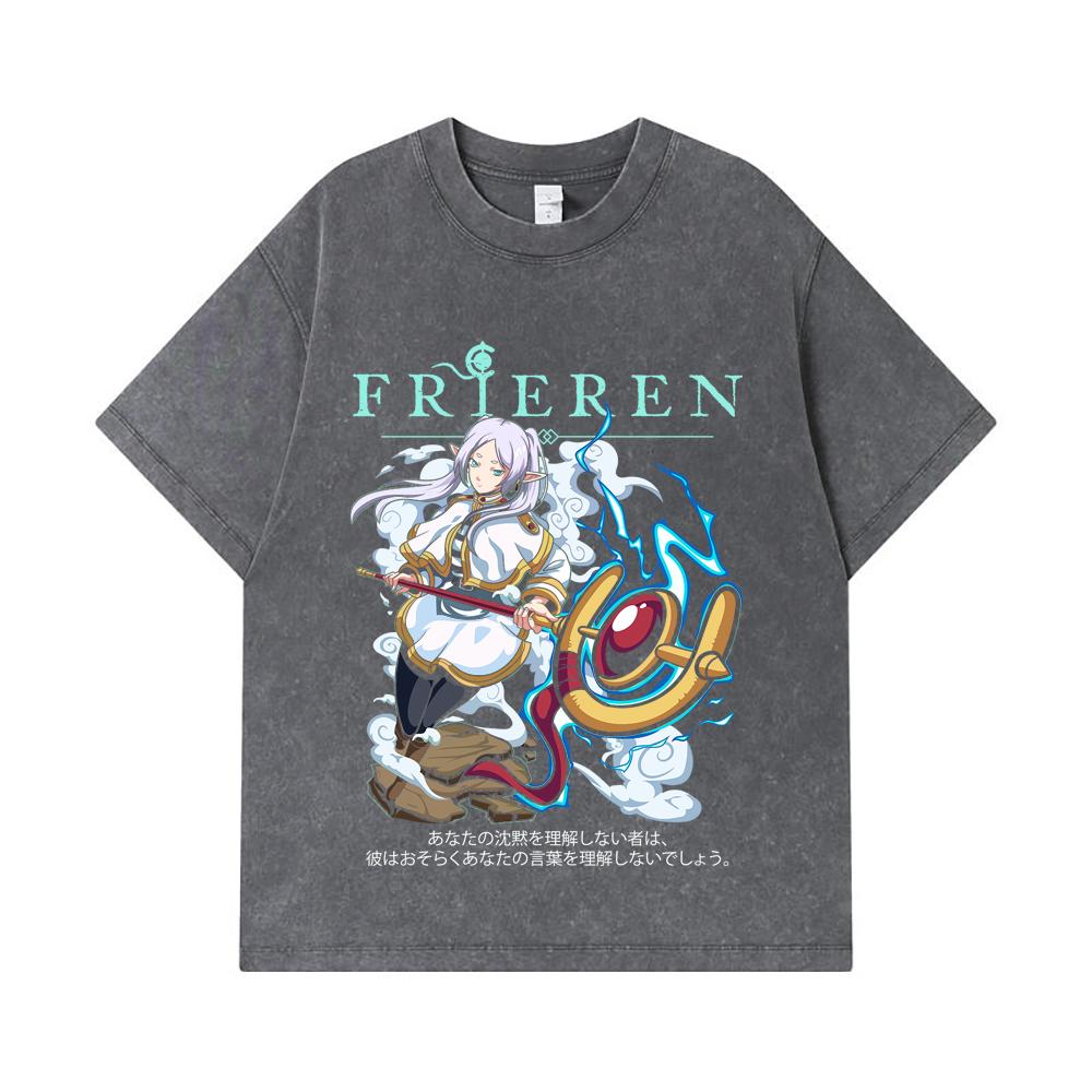 275 GSM Washed T-shirts 100% Cotton Frieren V5 Print Unisex Heavy Cotton T Shirt