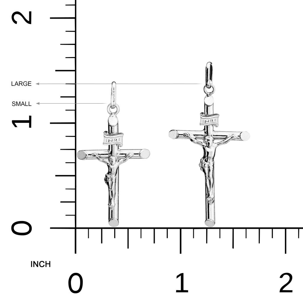 Miabella Rhodium Plated 925 Sterling Silver Small or Large Crucifix Necklace for Men and Cross Pendant with Rope Made in Sterling No Gemstones Women,