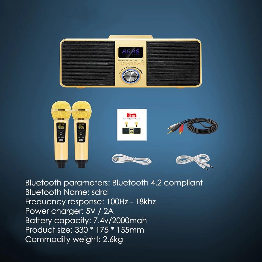 30W Wireless Bluetooth Dual Microphone Karaoke Portable 3D Stereo Speaker TV Family KTV Dedicated Configuration Set