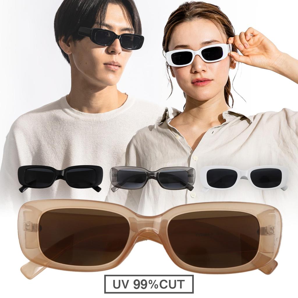Puente Sunglasses for Men and UV UV400 Women, Stylish, White, Smoke, Black, Square, Slim, Thin, Driving, Protection,