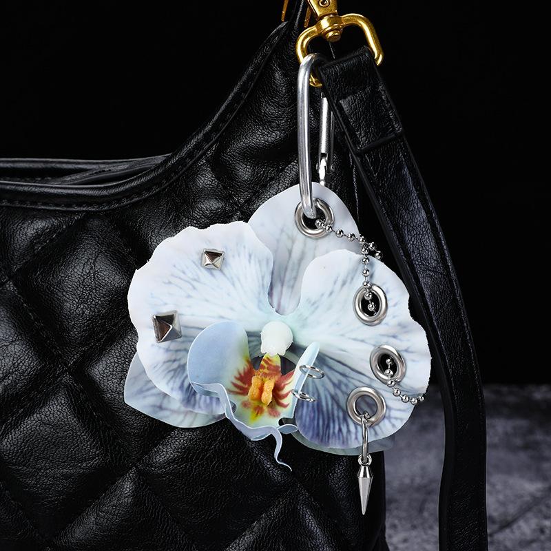 Punk Simulation Phalaenopsis Keychain Creative Exquisite Colorful Simulation Flower Keyring Backpack Decoration Halloween Gifts