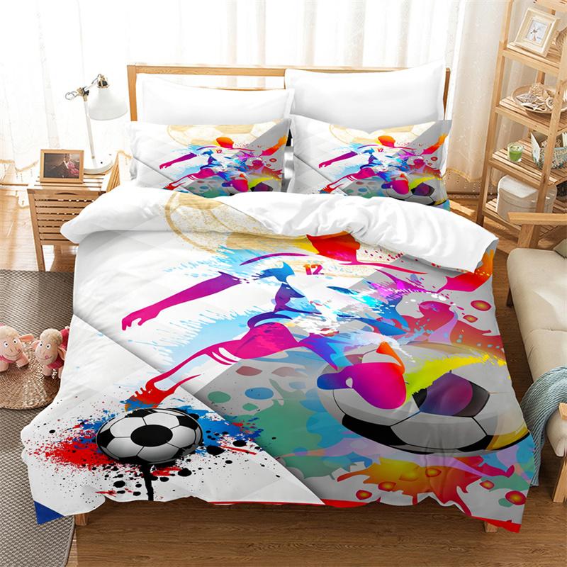 Football Bedding Set Boys Duvet Cover Ball-game Star Quilt Cover Room Gorgeous Competitive Sports Bedding Queen Duvet Cover Set