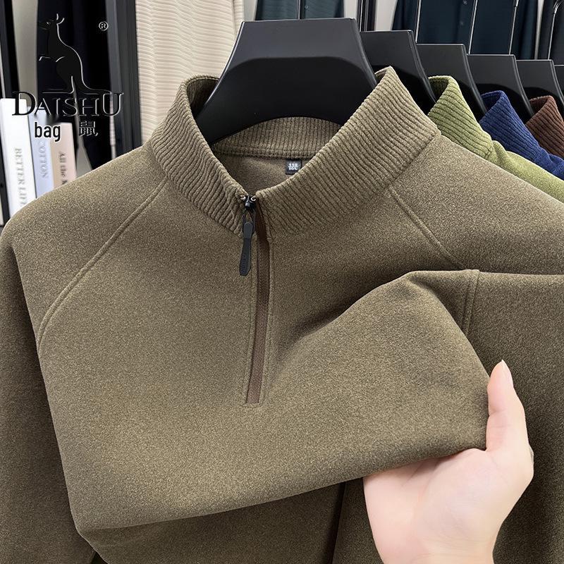 2025 Men s Autumn Half-Zip Long Sleeve Loose Fit Dad Shirt 3XL