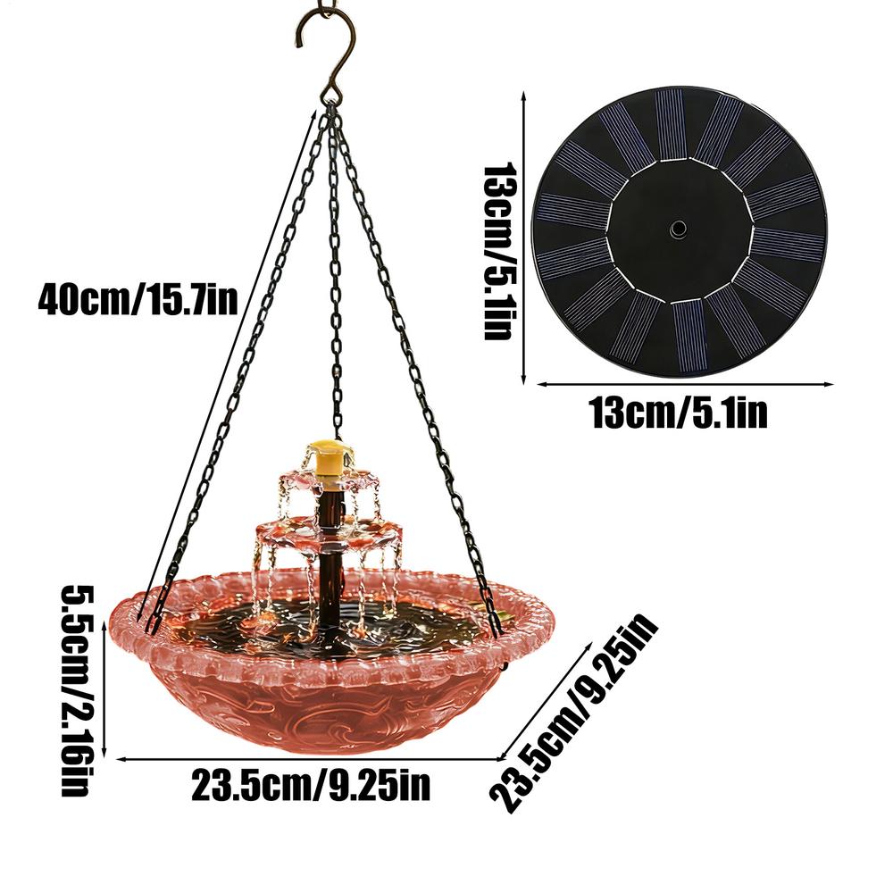 Solar-powered waterfall-style suspended bird bath fountain Bird Water Fountain Backyard Decor Solar Powered Bird Bath Fountain