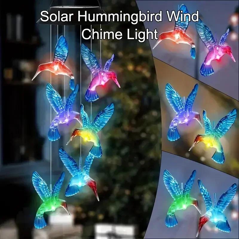 Colorful Hummingbird Solar LED Wind Chimes Decorated Landscape Garden Lights Decorated
