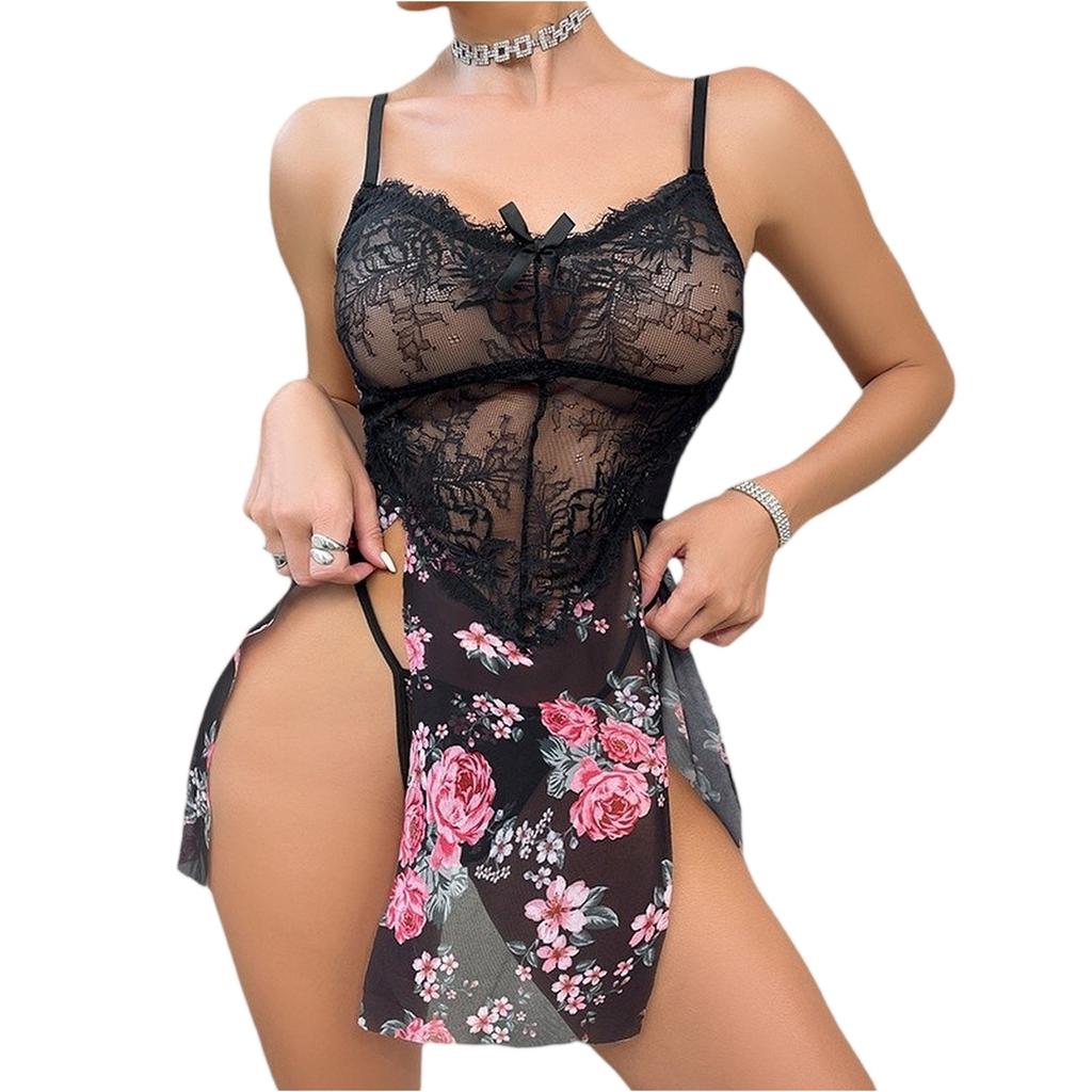 Damska bielizna nocna Sukienka na ramiączkach spaghetti Przezroczyste seksowne koszule nocne Koronkowa piżama Seksowny zestaw Lingerie