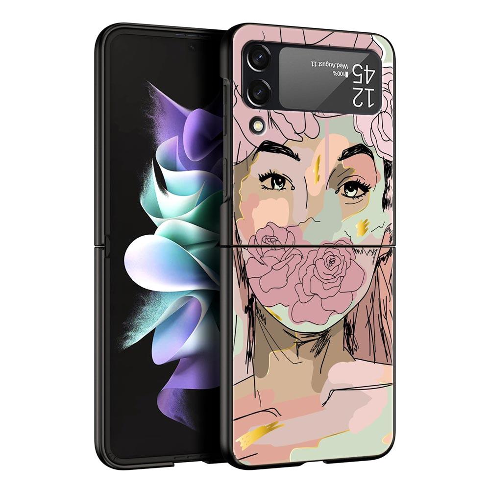 Paris Art Blue Butterfly Girl Flower Phone Case for Samsung Galaxy Z Flip 3 4 5 Black Folding Mobile Shell Hard Protect Cover