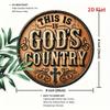 Vintage Metal Wall Art God's Country Round Sign with Cross Leaf Motifs 7.8x7.8 Inch Rustic Indoor Outdoor Decor for Home Cafe Garden