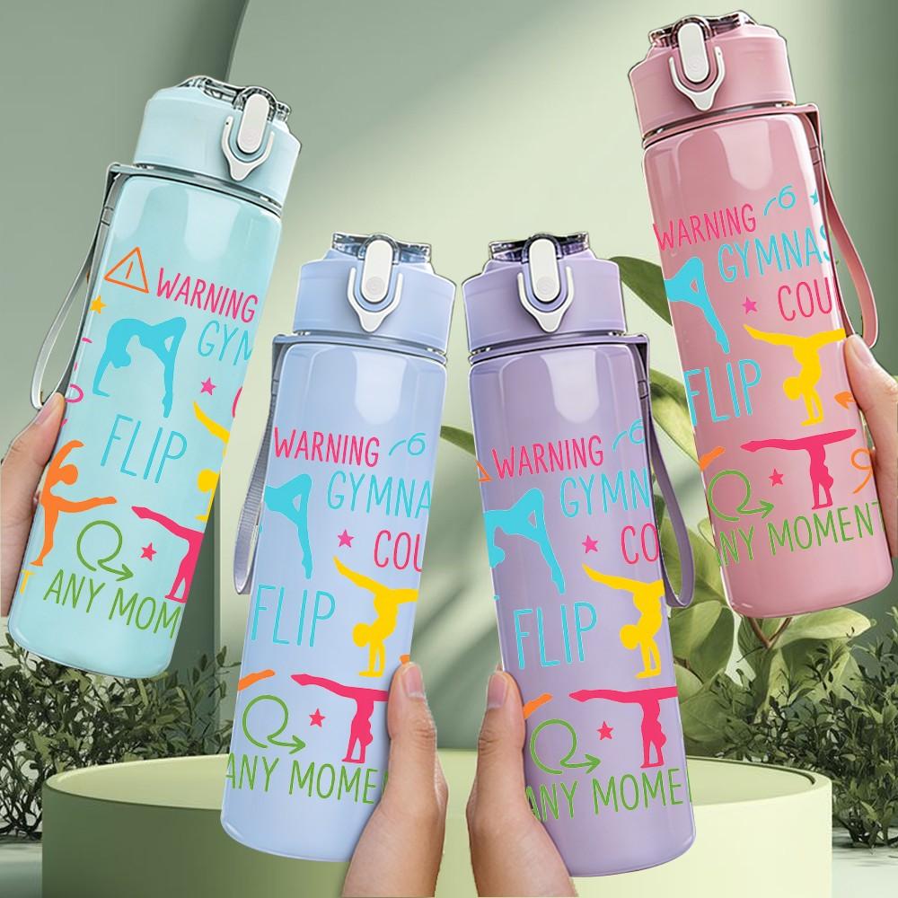 1PC Gymnast Flip Warning Quote 750ml Color Plastic Sports Water Bottle Leakproof Flip Straw Lid Suitable for Sports Office Home Use