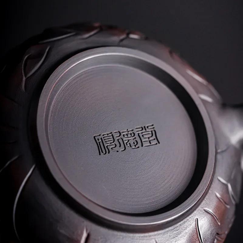 Jianshui Purple Pottery Teapot Heap Carving Xianglong Pot Kung Fu Tea Set Purple Clay Pot Deep Carving Tea Making Tea Kettle