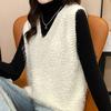 Spring and Autumn Loose Sleeveless Sweater Solid Color Knitted Vest Women's V-neck Bright Silk Fleece Top