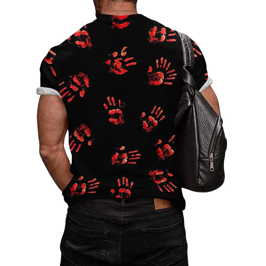 Men's Halloween Printed Neck Short Sleeve T-Shirt Fashion Top