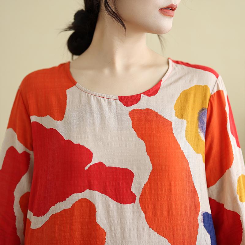 DIMANAF Nuovo 2025 Donna Taglie Forti Primavera Abito Lungo Morbido Base Vintage Oversize Manica Lunga Maxi Floreale