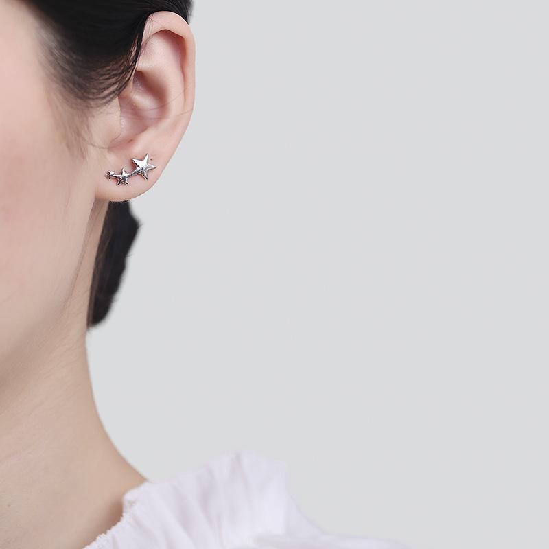 Star Stud Earrings Women'S Summer Creative Three-Star Earrings Plain Circle High-End Trend Earrings