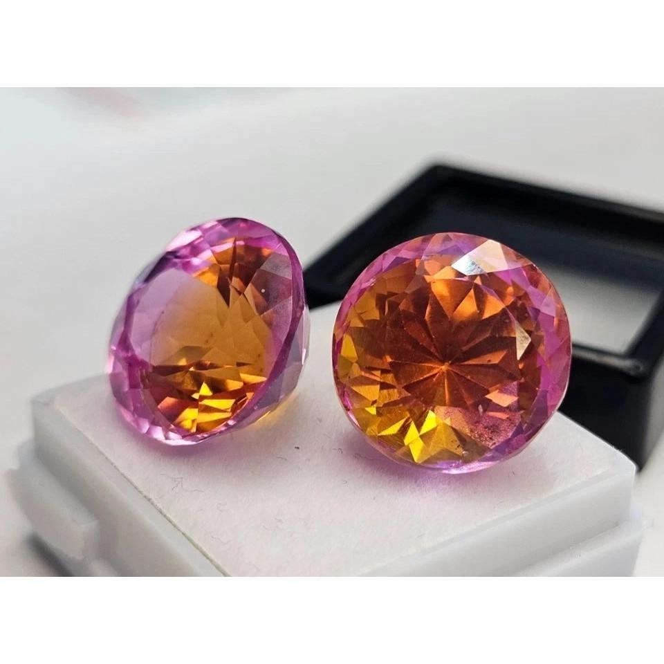 Natural Bi-Color Pitambari Sapphire Round Cut 35 Ct Pair Stunning Gemstone