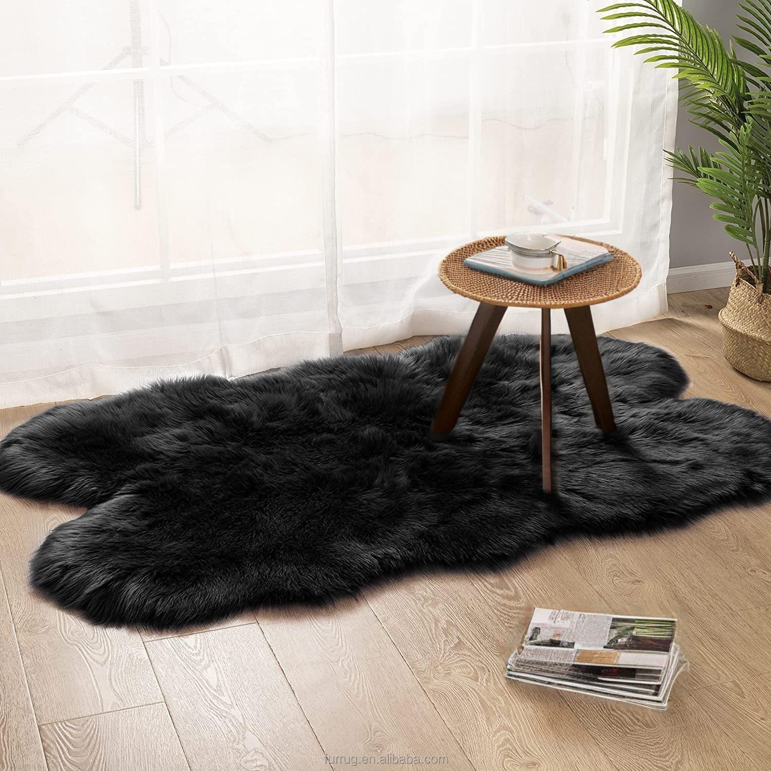 

WTEMPO Living Room Plush Shaggy Carpet Super Soft Faux Fur Bedroom Carpets Room Home 90*160cm чёрный