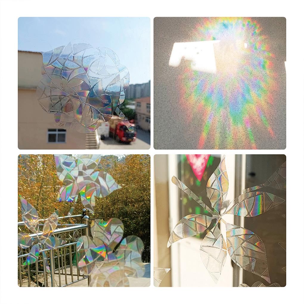 Pack of 3 Window Film Stained Leaf Reusable Rainbow Glass Cling Removable Decoration Stickers Indoor Decals Office Decor