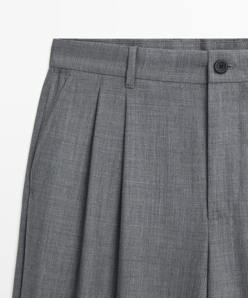 Masimodutti Relaxed Fit Pintuck Cool Wool Pants