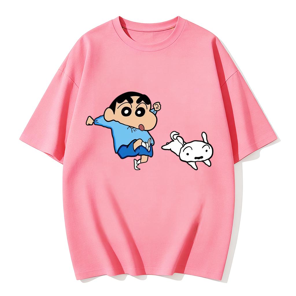 2026 New Crayon Shinchan Shiro Print TShirt Cute Anime Cartoon Family Matching Tees Casual Cotton Short Sleeve Tops Couple