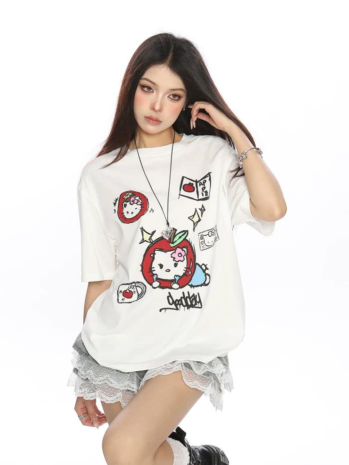 

Sanrio 2026 Лето Комикс Форма Хелло Китти Изображение 100% Хлопок Повседневная Футболка Взрослый Дети Родитель-Ребенок Топ Домашняя Одежда Y2k S