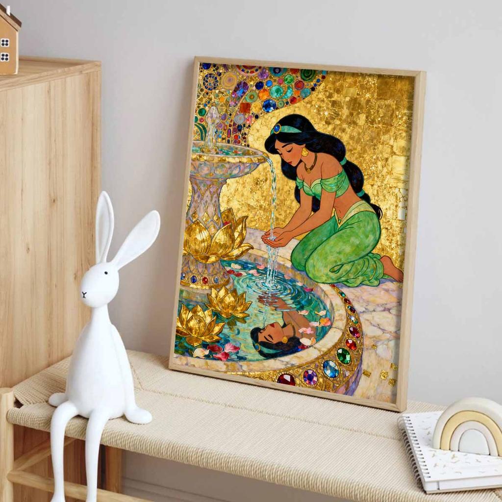 Disney diamond painting handmade diy flat 5D Jasmine princess fountain gold background painting art home decoration