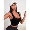 Ribbed U Neck Crop Tank Top Sleeveless Casual Sports Cami Top