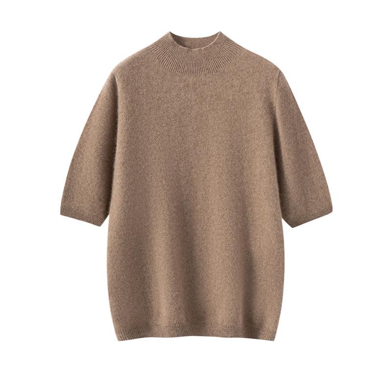 Women's Pure Cashmere Short Sleeve Half High Neck Knit Pullover