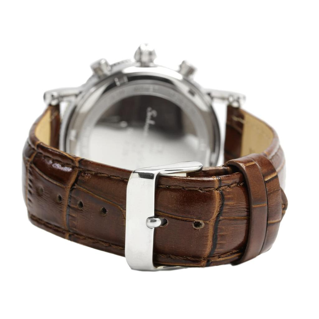 Klokke Chronograph Lærreim 5 ATM Vanntett Hvit Mørkebrun [Salvatore Mara] Herre SM19109-SSWHDBR2