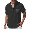 Summer Men's Stand Collar Buckle Half Cardigan Cotton and Linen Short Sleeve Men's T-shirt Simple Short Sleeve Shirt Sports Casual