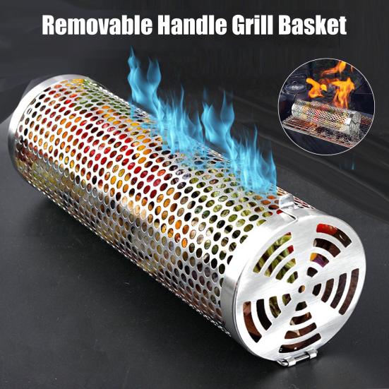 

Корзина для гриля из нержавеющей стали, сетка для барбекю, трубка для овощей, морепродуктов, съемная ручка, аксессуары для гриля, идеальный подарок для барбекю A