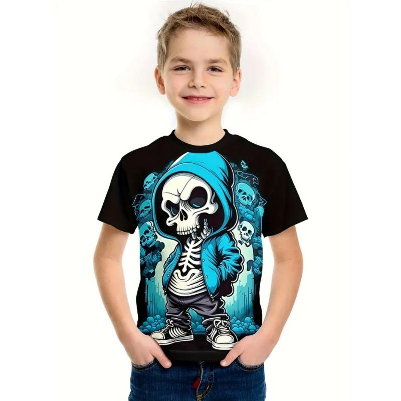 Halloween Boy's T-Shirt Pumpkin Pattern Summer Short Sleeves Skull Fashion Print Kids Tops 2-10y Party Gift Children's Clothing