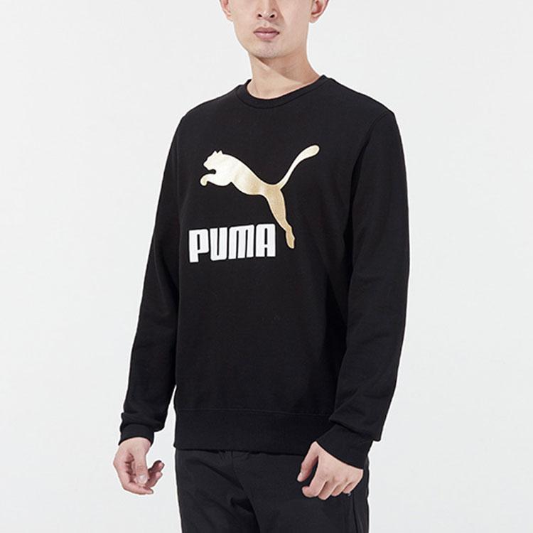 Puma Metallic Gold Logo Pullover Hoodie Men Tops Black 535278-01