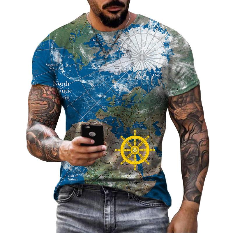 

Retro Fashion Compass Compass Pattern 3D Printed Men s Street Loose T-shirt S