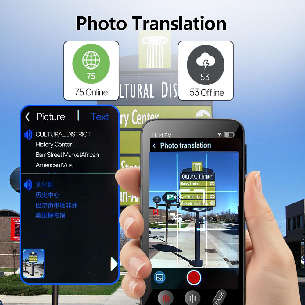 Portable T27 160 Languages Translator Device 4G Sim 2+16GB Voice Photo Translate AI Real Time Online Offline Translation for Travel Globally Universal