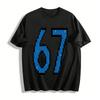 Vintage Pixel Style Number 67 Print Casual Short Sleeve T-Shirt Pure Cotton T-shirt
