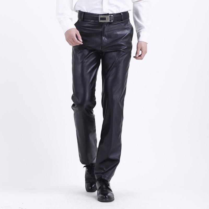 Mens Loose Thin Pu Leather Casual Waterproof Stain Resistant Work Long Pants