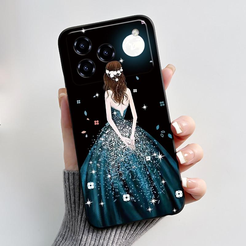Printing Pattern Case For ZTE Blade A76 4G Z2474 Soft Silicone Black Shell Cover Cute Flower Cartoon Casing