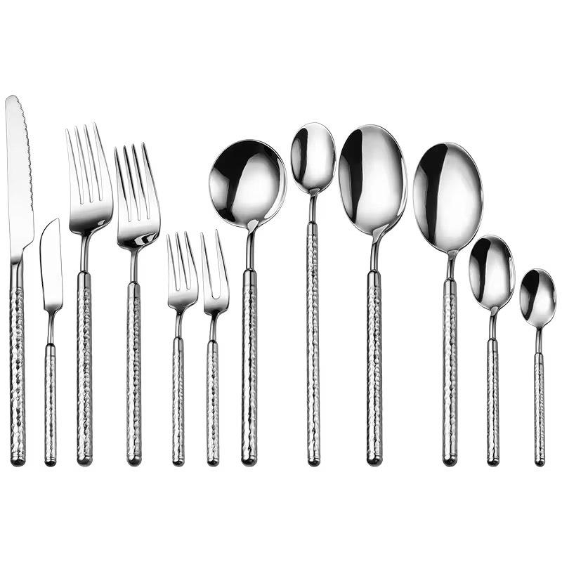 Round Diamond Cutlery Set: 304 Stainless Steel Steak Knife, Fork, Spoon, Spatula, Ladle, Slotted Spoon, Frying Spatula.