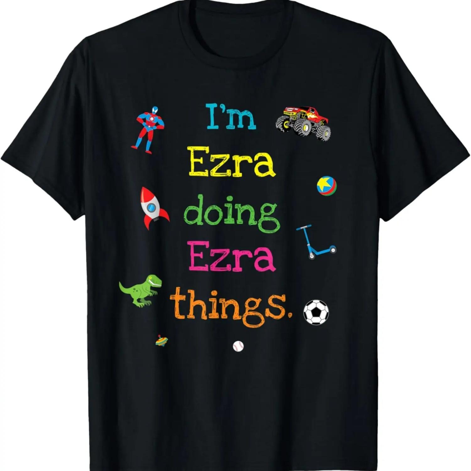 Ezra Cute Personalized Kid s Cartoon Gift For Boys T-Shirt S чёрный