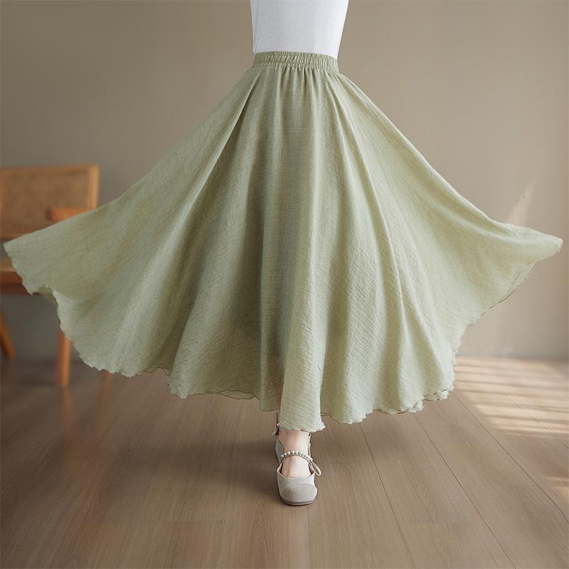 Plus Size Cotton Linen Midi Skirt - 42 Colors, Solid A-Line Style, 2 Yards Long.
