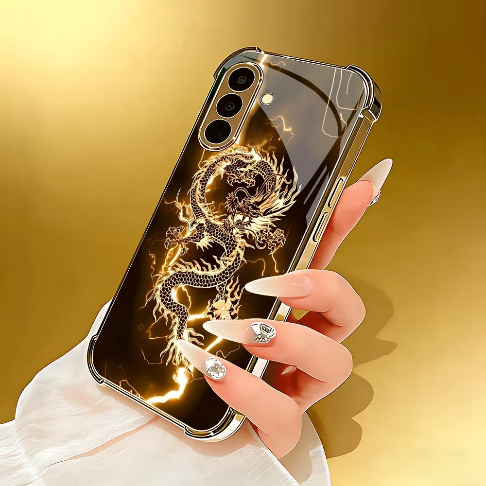 Dragon design electroplated glass phone case suitable for Samsung Galaxy S26 S25 S24 S23 S22 S20 FE/Ultra/Plus anti drop