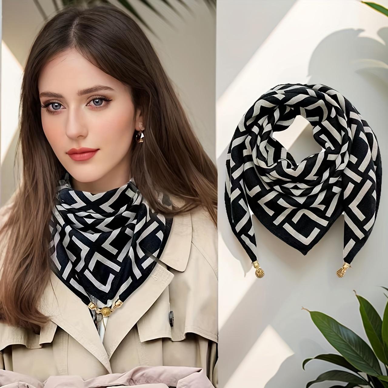 

Элегантный черный полосатый квадратный шарф в стиле бохо-шик с магнитной застежкой — универсальный, теплый и ветрозащитный для женщин