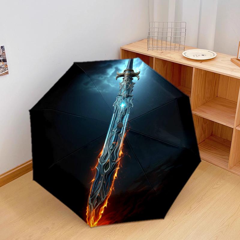 1 PC Automatic Folding Umbrella - Sharp Sword Pattern, Portable & Foldable Design with 8 Ribs, Christmas Birthday Gifts